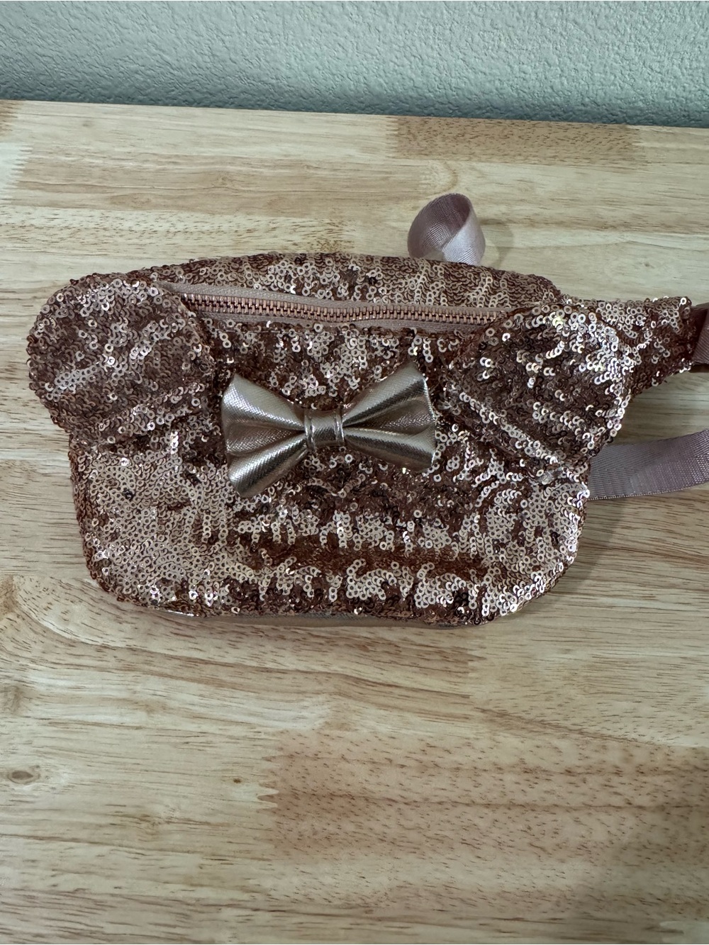 Loungefly Rose Gold Sequin Mickey ears Waist Bag with Bow